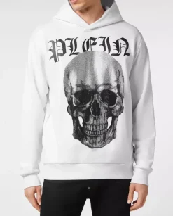 Biała bluza z kapturem z grafiką Crystals Skull