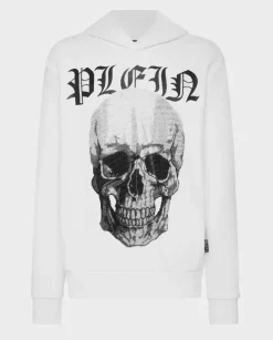 Biała bluza z kapturem z grafiką Crystals Skull