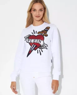 Biała bluza z kryształową grafiką Love