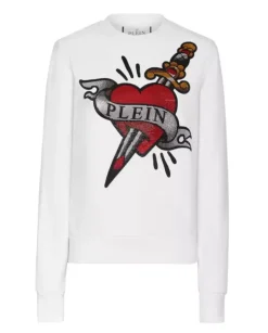 Biała bluza z kryształową grafiką Love