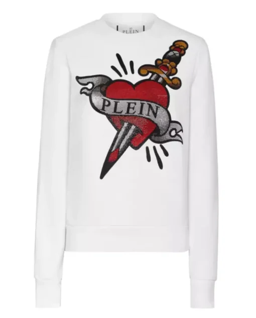 Biała bluza z kryształową grafiką Love