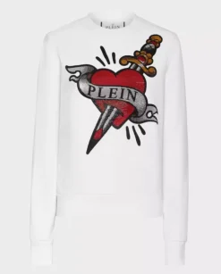 Biała bluza z kryształową grafiką Love