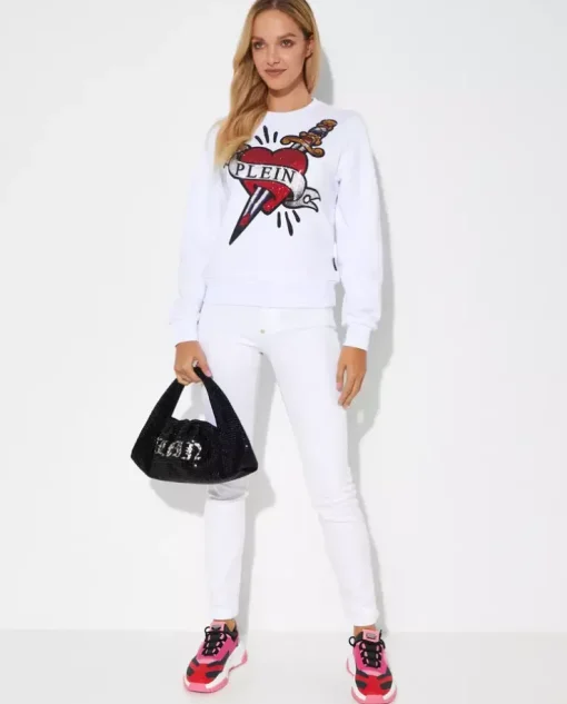 Biała bluza z kryształową grafiką Love
