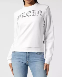 Biała bluza z kryształowym logo