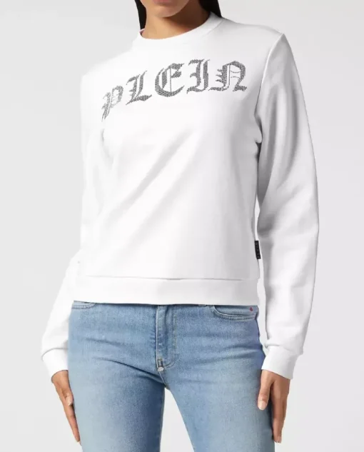 Biała bluza z kryształowym logo
