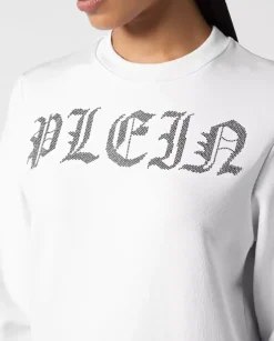 Biała bluza z kryształowym logo
