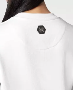 Biała bluza z kryształowym logo