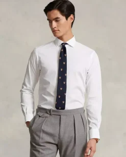 Biała koszula z haftowanym logo Slim Fit