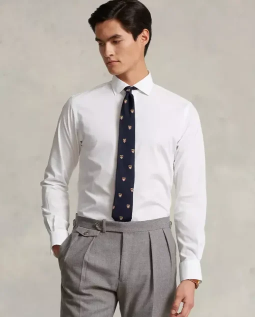 Biała koszula z haftowanym logo Slim Fit