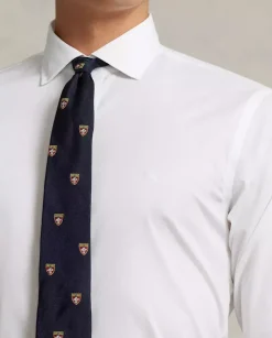 Biała koszula z haftowanym logo Slim Fit