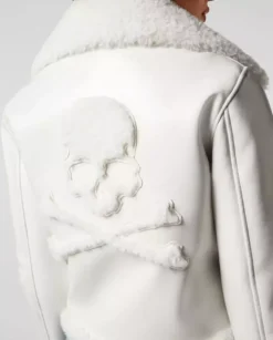 Biała kurtka typu biker Skull&Bones