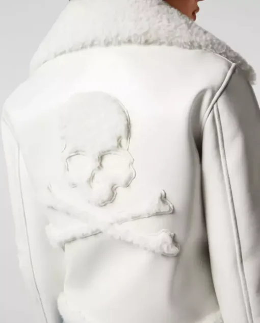 Biała kurtka typu biker Skull&Bones