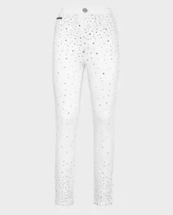 Białe jeansy z kryształami Super High Waist