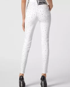 Białe jeansy z kryształami Super High Waist