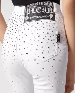 Białe jeansy z kryształami Super High Waist