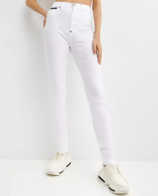 Białe jeansy z logo Super High Waist