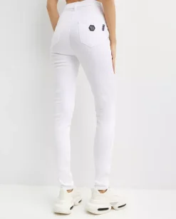 Białe jeansy z logo Super High Waist