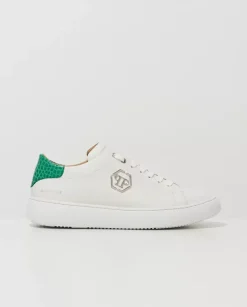 Białe sneakersy Hexagon z zieloną zapiętką
