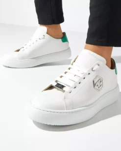 Białe sneakersy Hexagon z zieloną zapiętką