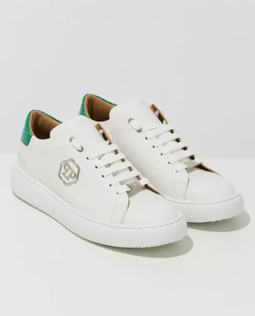 Białe sneakersy Hexagon z zieloną zapiętką