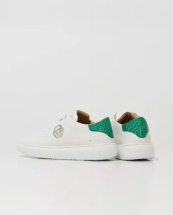 Białe sneakersy Hexagon z zieloną zapiętką