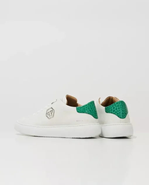 Białe sneakersy Hexagon z zieloną zapiętką