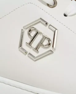 Białe sneakersy Hexagon z zieloną zapiętką