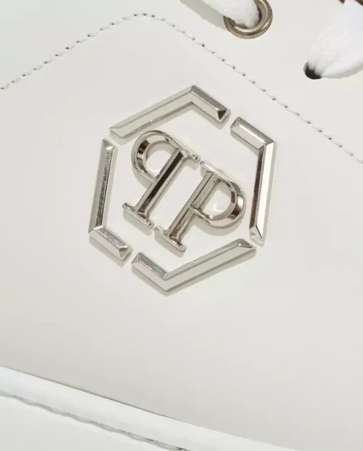 Białe sneakersy Hexagon z zieloną zapiętką