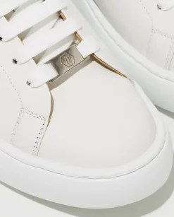 Białe sneakersy Hexagon z zieloną zapiętką