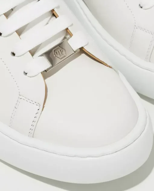 Białe sneakersy Hexagon z zieloną zapiętką