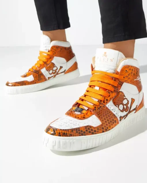Biało-pomarańczowe sneakersy Hi-Top Python