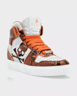 Biało-pomarańczowe sneakersy Hi-Top Python