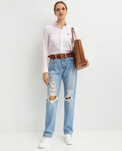 Biało-różowa koszula w paski Slim Fit