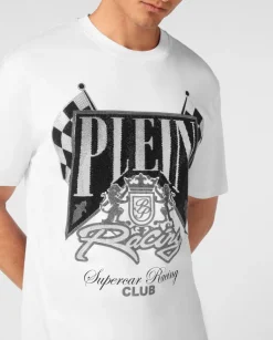 Biały t-shirt z kryształami Racing Club