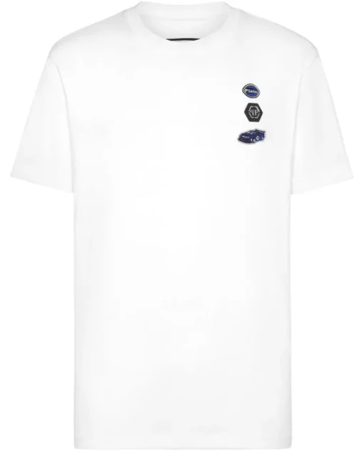 Biały bawełniany t-shirt z naszywkami