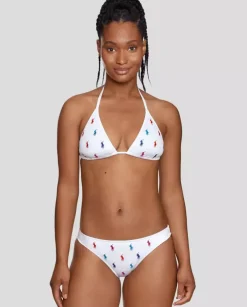 Biały dół od bikini z kolorowym logo