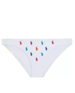 Biały dół od bikini z kolorowym logo