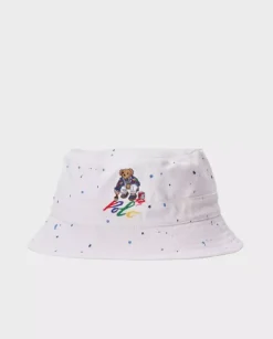 Biały kapelusz bucket z misiem Polo