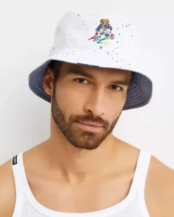 Biały kapelusz bucket z misiem Polo