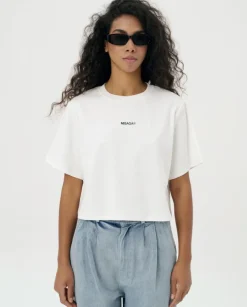 Biały krótki t-shirt z nadrukiem DASR