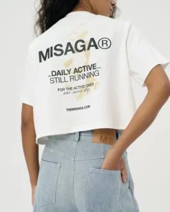 Biały krótki t-shirt z nadrukiem DASR