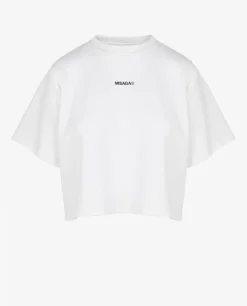 Biały krótki t-shirt z nadrukiem DASR