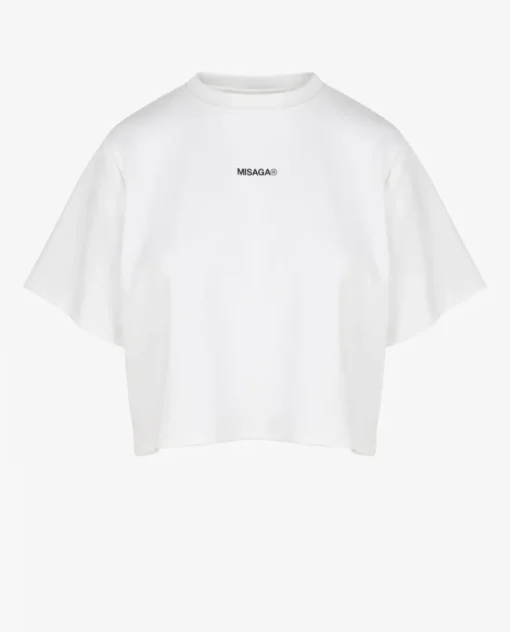 Biały krótki t-shirt z nadrukiem DASR