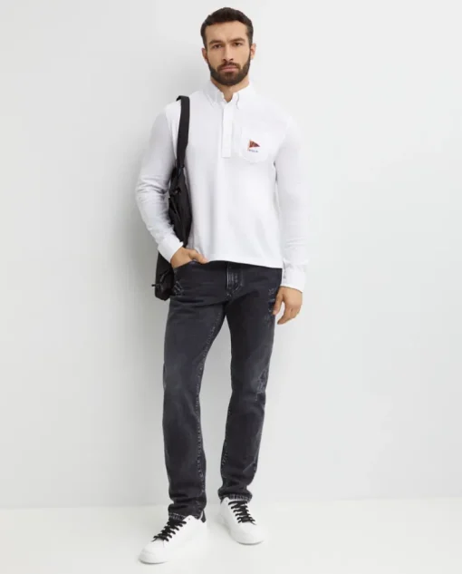 Biały longsleeve Straight Fit