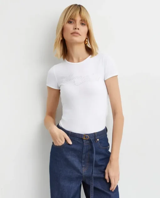 Biały t-shirt Charm Logo Shrunken