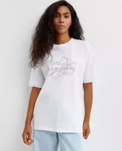 Biały t-shirt „Merci, How Fabulous”