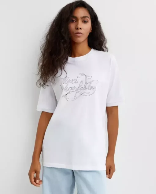 Biały t-shirt „Merci, How Fabulous”