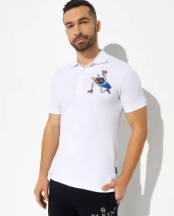 Biały t-shirt polo z kolorową grafiką