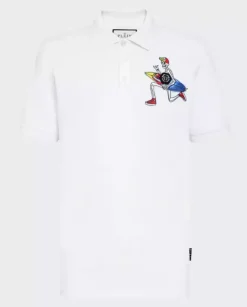 Biały t-shirt polo z kolorową grafiką
