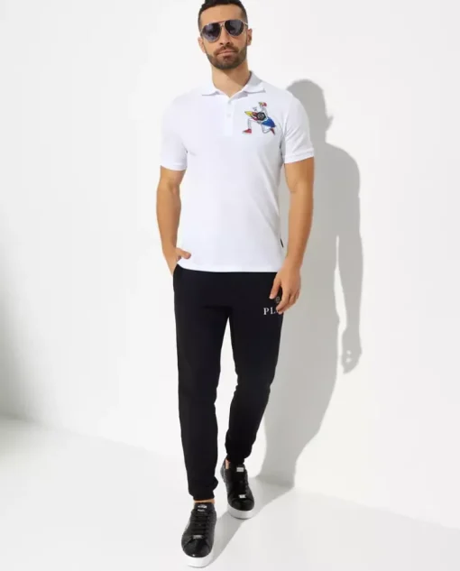 Biały t-shirt polo z kolorową grafiką